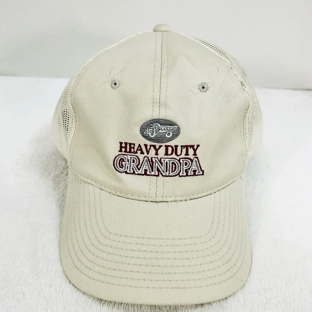 Heavy Duty Grandpa Trucker Wordmark Hat Cap Adjustable Snapback Beige Outdoors‎